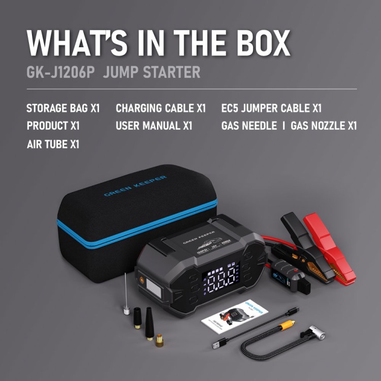 GreenKeeper GK-J1206P Jump Starter with Air Compressor 3000A