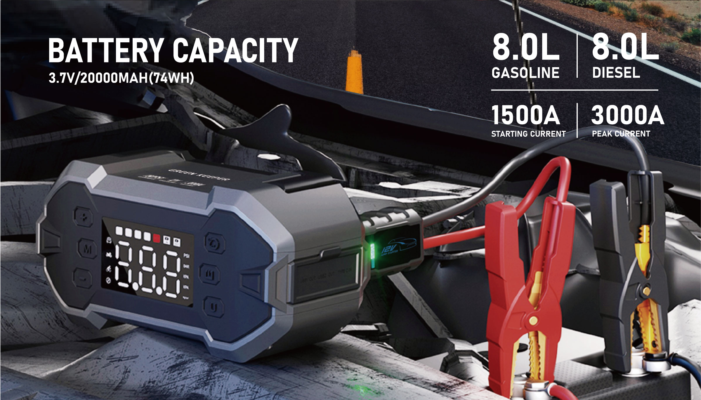 GreenKeeper GK-J1206P Jump Starter with Air Compressor 3000A